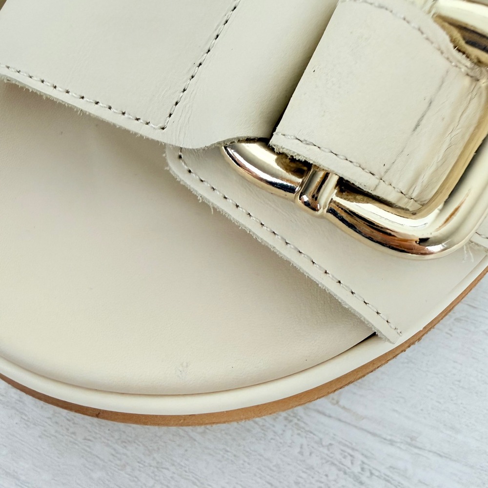 Alohas Harper Leather Sandals Womens 40 US 9 Cream Buckle Slingback Chunky - Picture 13 of 15